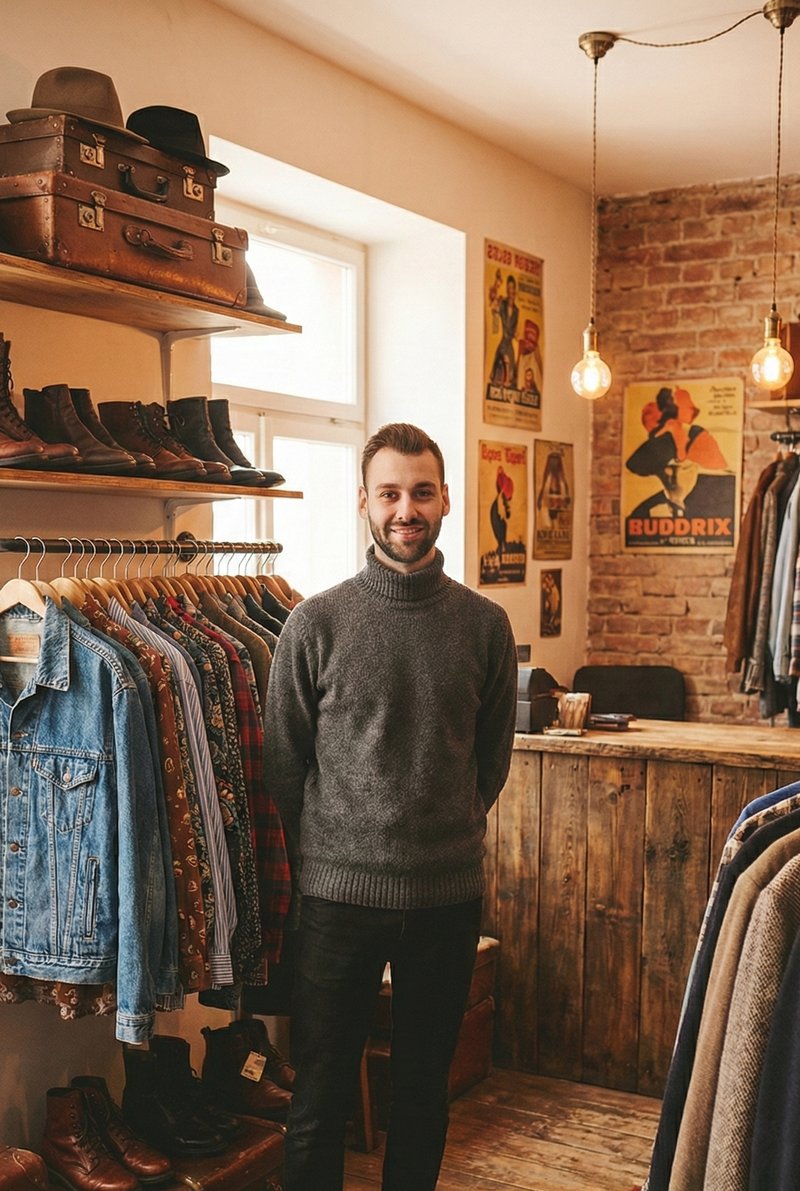 Marcin Łaskarzewski w sklepie vintage